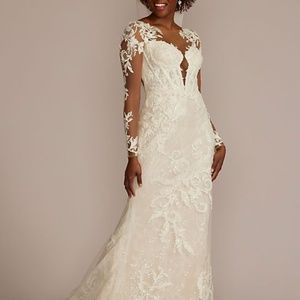 Galina Signature Sheer Corset Bodice Sheath Wedding Dress Size 6